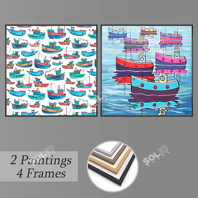 Modern Wall Art Set with Frame Options 3D model image 1