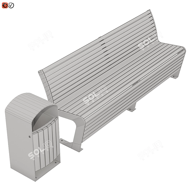 Park Bench & Trash Bin Set 3D model image 3