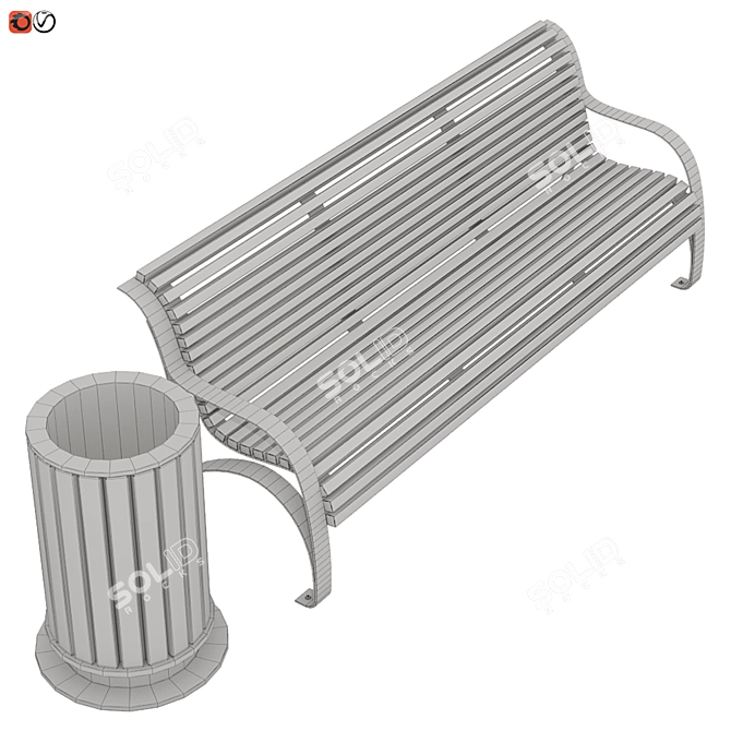 Park Bench and Trash Bin Set 3D model image 3