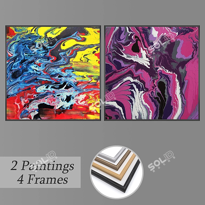 Modern Art Set with Multiple Frames 3D model image 1