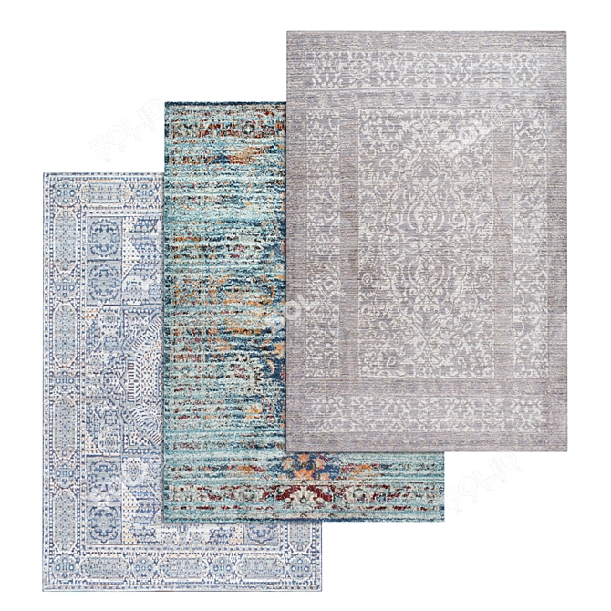 Luxury Rug Collection: Set of 3 High-Quality Carpets 3D model image 1