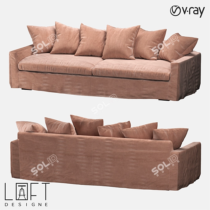 LoftDesigne 1814: Stylish Wood and Fabric Sofa 3D model image 1