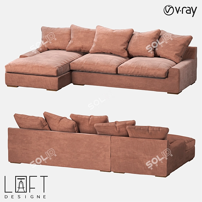 LoftDesigne 1817 Wooden Fabric Sofa 3D model image 1