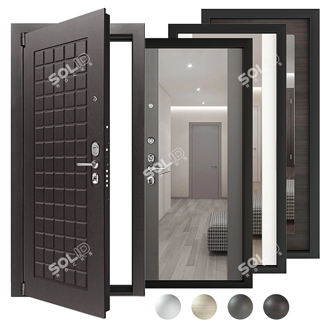 Contemporary Steel Mirror Door 3D model image 1