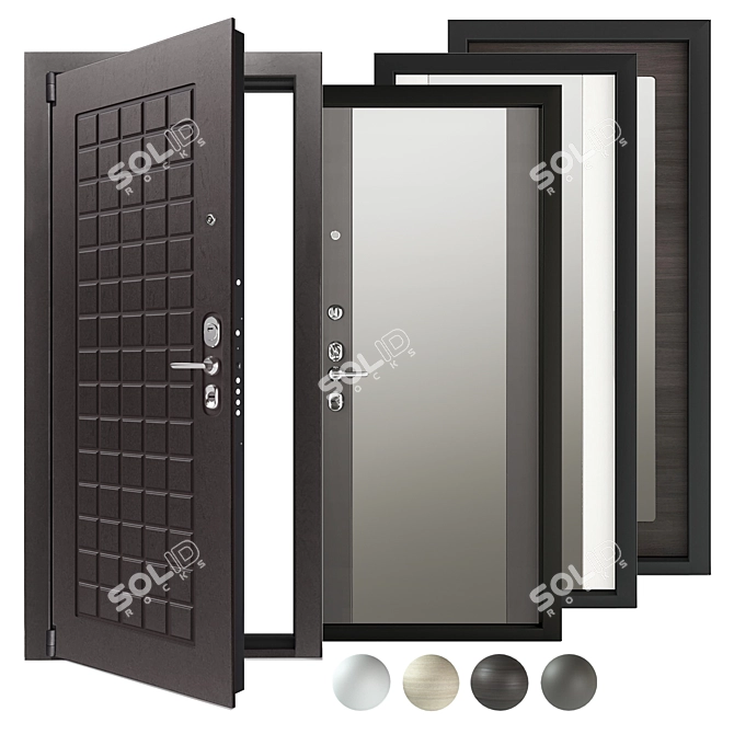 Contemporary Steel Mirror Door 3D model image 2