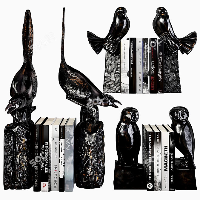 Elegant Avian Bookends: Magpies, Doves, and Owls 3D model image 1