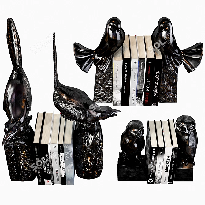 Elegant Avian Bookends: Magpies, Doves, and Owls 3D model image 2