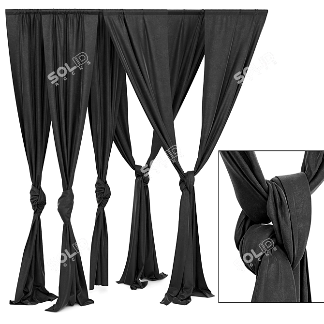 Title: Knot-Embroidered Curtain Set 3D model image 1