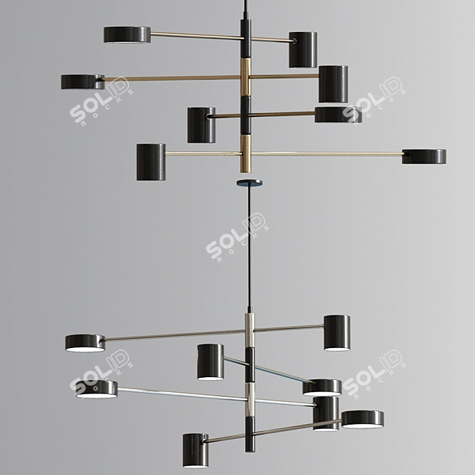 Modern Black Rotatable 8-Light LED Chandelier 3D model image 4