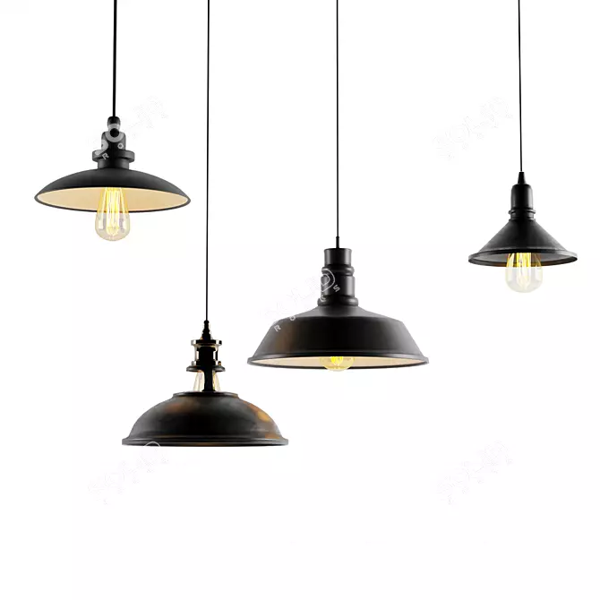 Industrial Black Cast Chandelier Set 3D model image 1