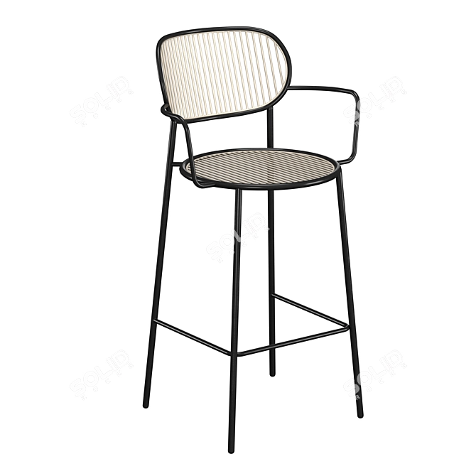 Industrial Leather Bar Chair with Armrests 3D model image 4