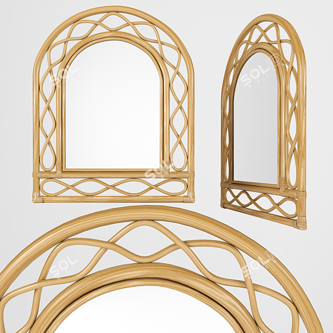 Elegant Rattan Bamboo Mirror Set 3D model image 2