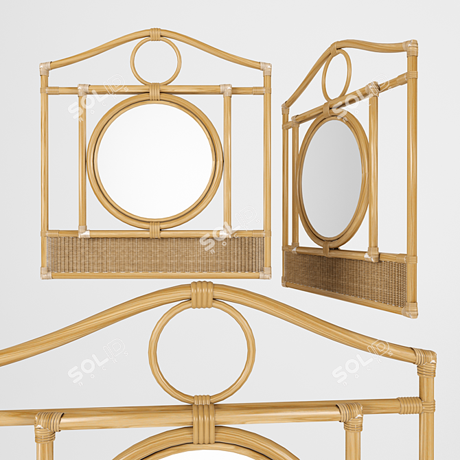 Elegant Rattan Bamboo Mirror Set 3D model image 3