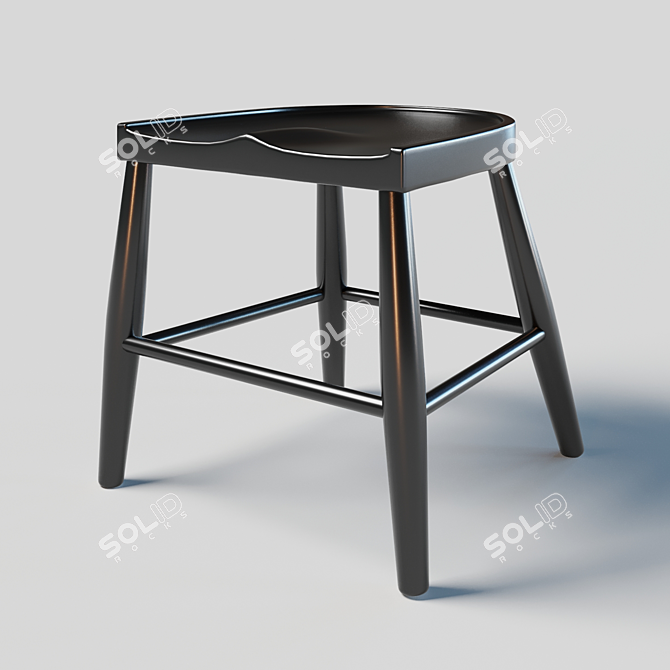 Sleek Carved Wood Stool 3D model image 1