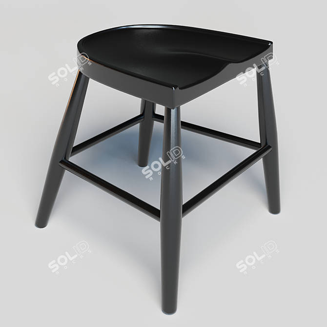 Sleek Carved Wood Stool 3D model image 2