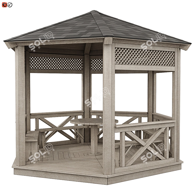 Rustic Wood Garden Gazebo 3D model image 1