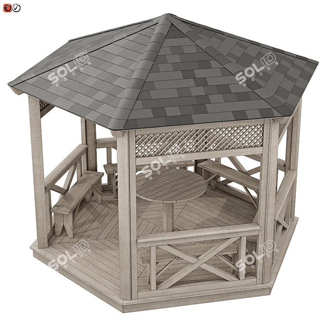 Rustic Wood Garden Gazebo 3D model image 2