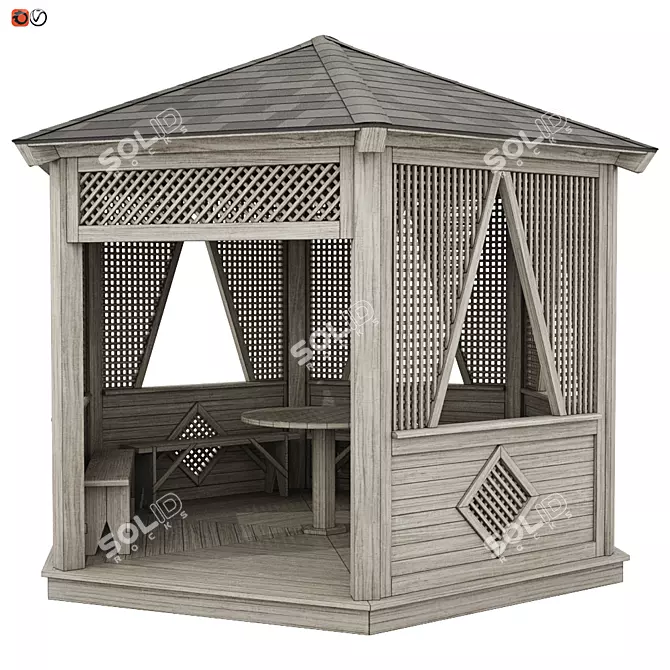 Wooden Hexagonal Garden Gazebo 3D model image 1