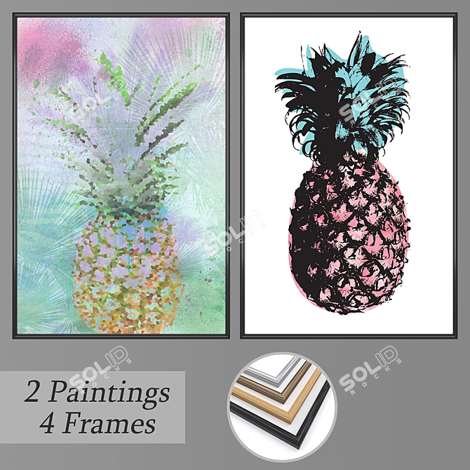 Modern Art Set: No. 2420 - 2 Paintings with 4 Frame Options 3D model image 1