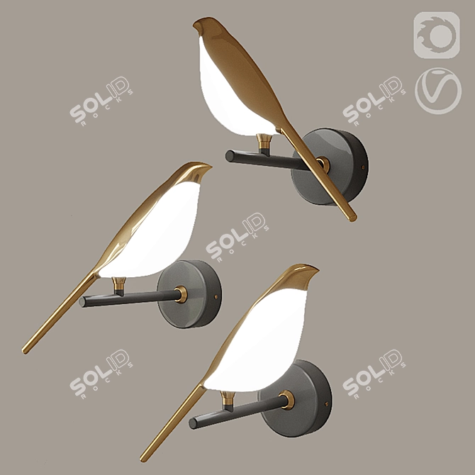 Elegant LED Bird Wall Lamp 3D model image 1