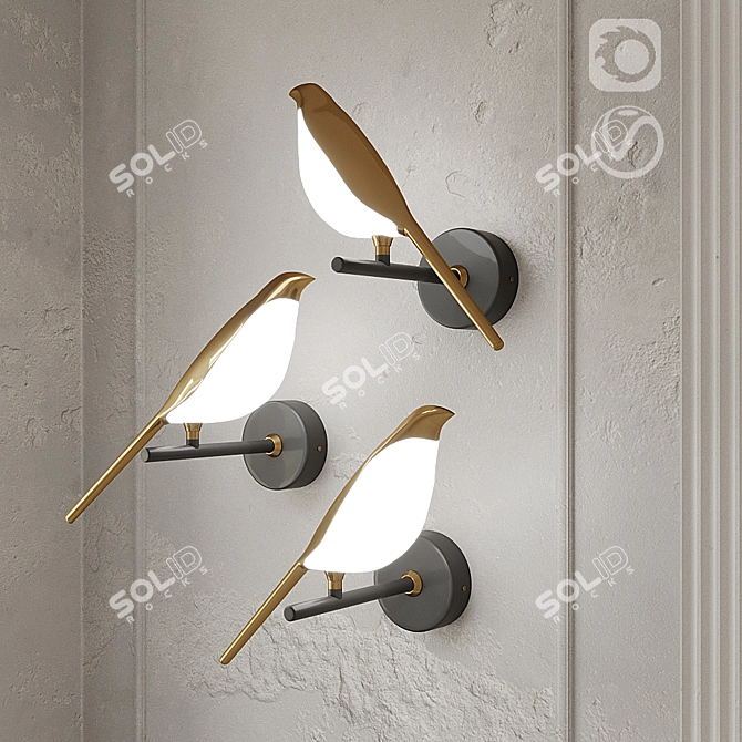 Elegant LED Bird Wall Lamp 3D model image 2