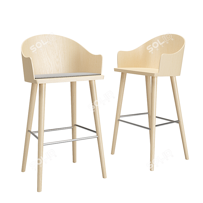 Elegant Ash Wood Barstool 3D model image 1