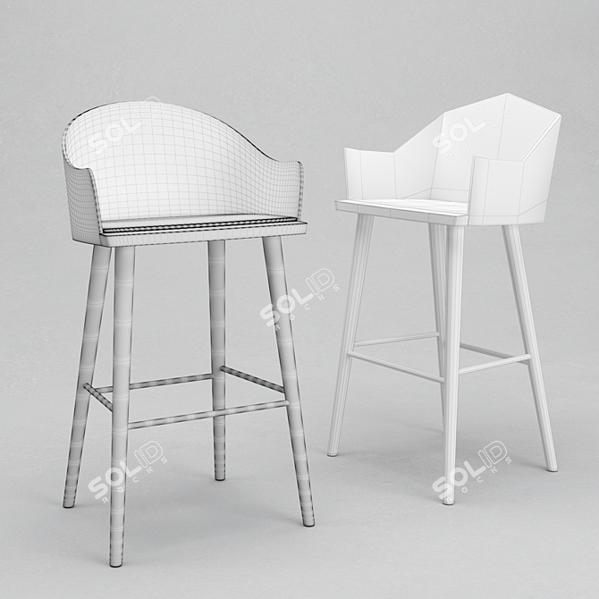 Elegant Ash Wood Barstool 3D model image 2