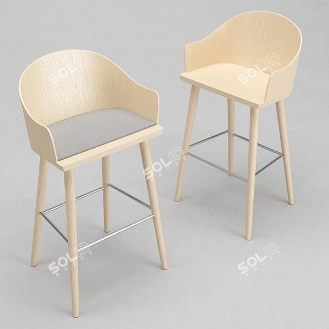 Elegant Ash Wood Barstool 3D model image 3