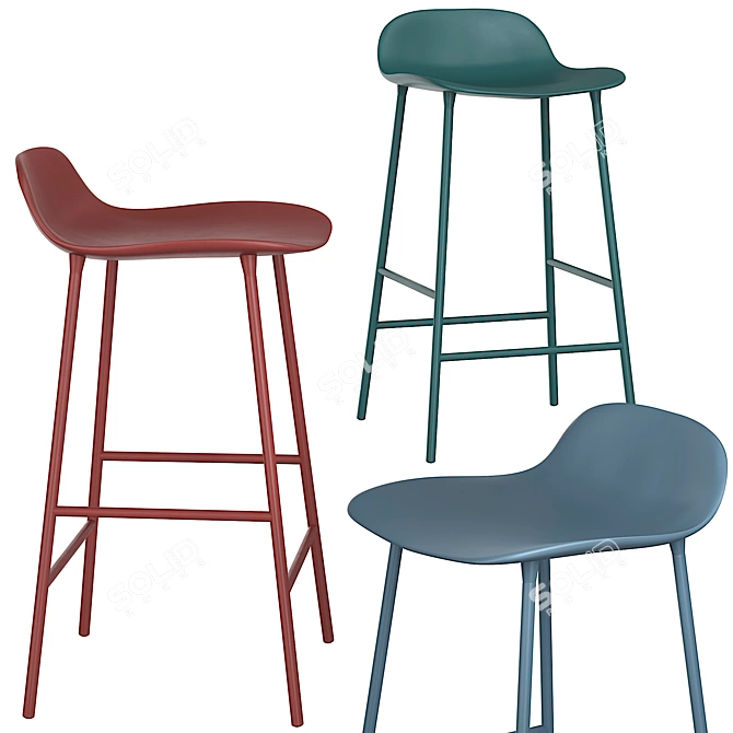 Sleek Steel Form Barstool 3D model image 2