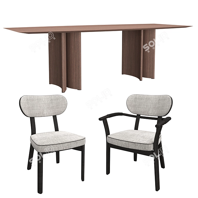 Sophisticated Porada Alan Table & Evelin Chair 3D model image 2