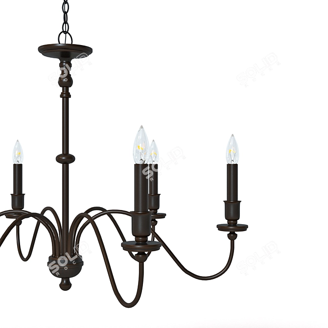 Sleek Six-Light Matte Black Chandelier 3D model image 2