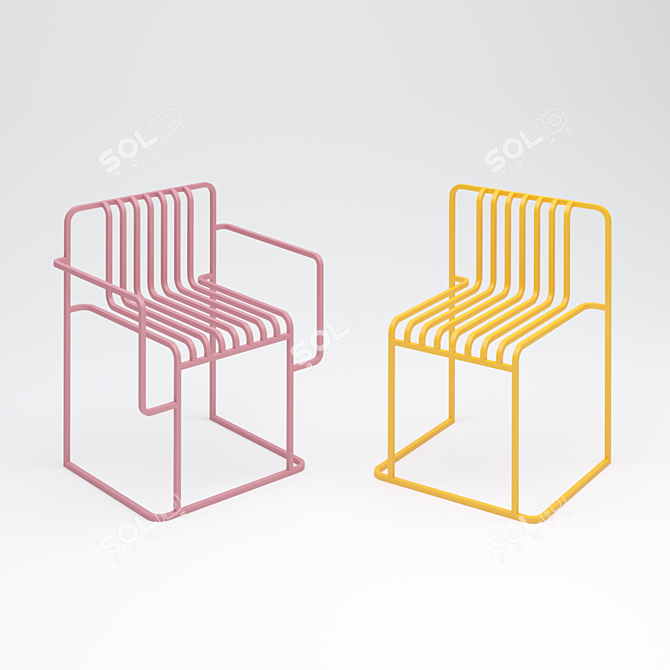 Sleek Metal Chair Set: Indoor/Outdoor Design 3D model image 1