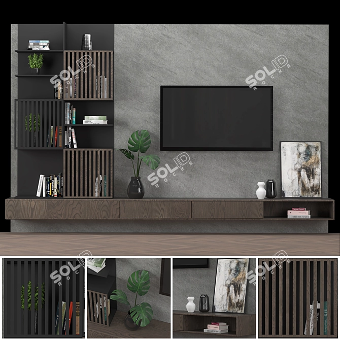 Modular TV Wall Unit | High Quality Textures & Models 3D model image 1