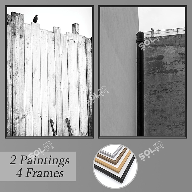 Artistic Set: 2 Paintings with 4 Frame Options 3D model image 1