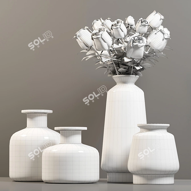 Green and Gold Decorative Vase Set 3D model image 2