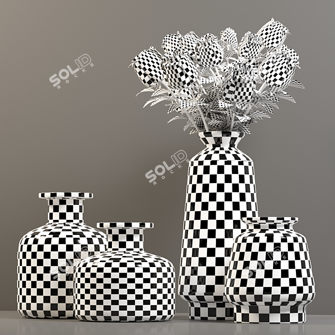 Green and Gold Decorative Vase Set 3D model image 3