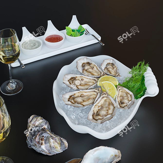 Title: Exquisite Oysters on Platter 3D model image 2