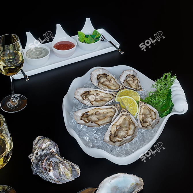 Title: Exquisite Oysters on Platter 3D model image 5