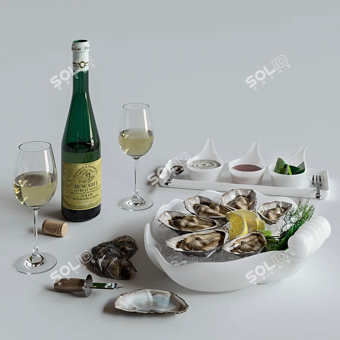 Title: Exquisite Oysters on Platter 3D model image 7