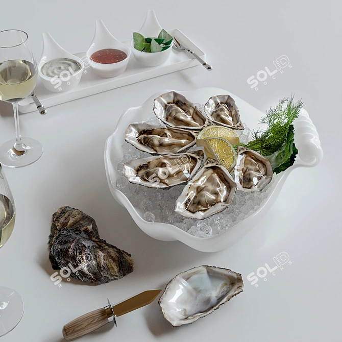 Title: Exquisite Oysters on Platter 3D model image 8