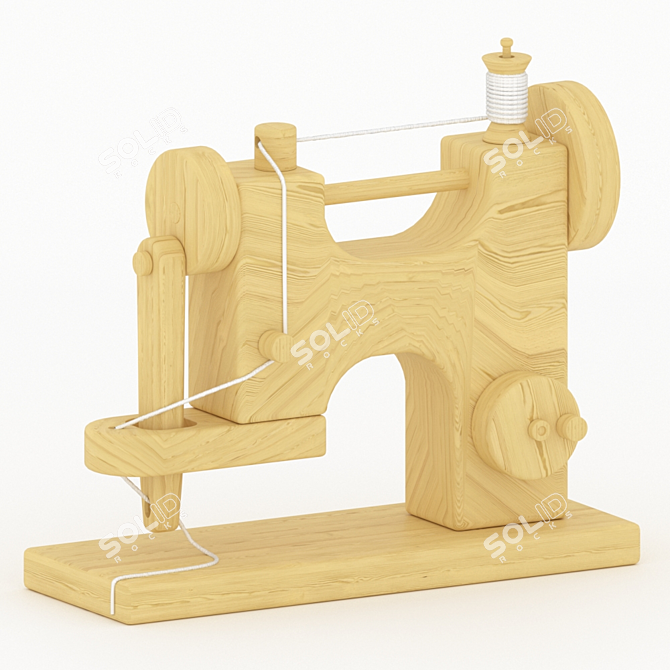 Vintage Wooden Sewing Machine: Timeless Craftmanship 3D model image 1