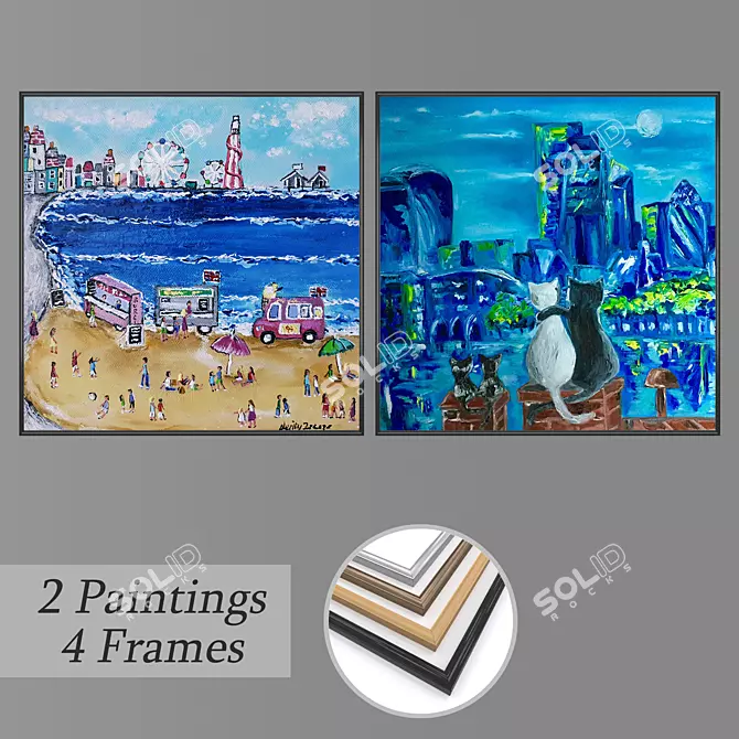 Modern Frame Set with Wall Paintings 3D model image 1