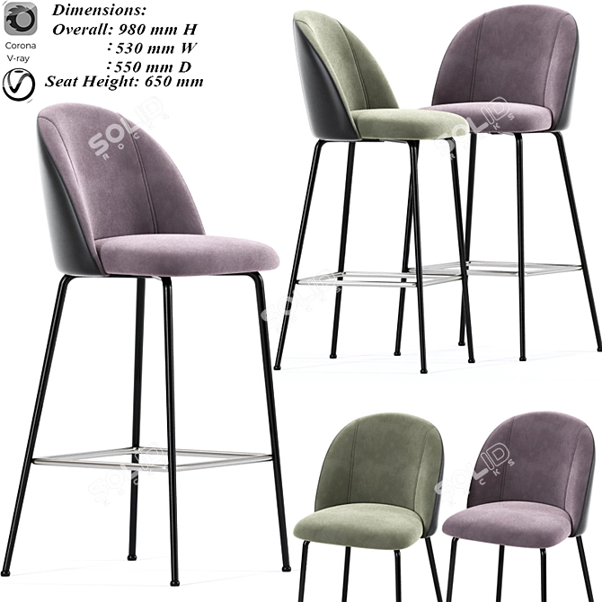 Mystere Modern Bar Stool 3D model image 1