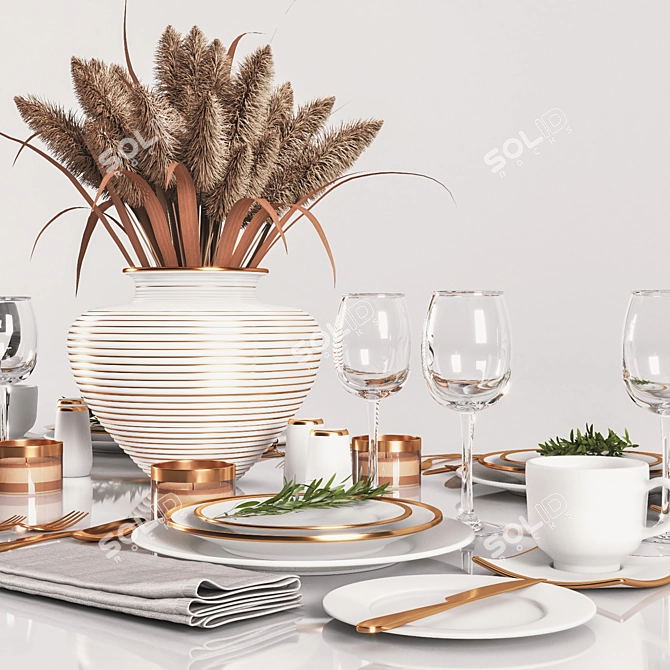 Minimalist White Table Setting 3D model image 4