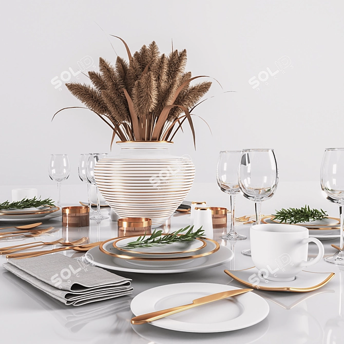 Minimalist White Table Setting 3D model image 5