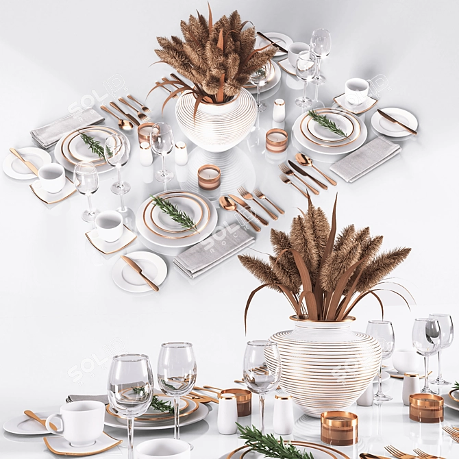 Minimalist White Table Setting 3D model image 6