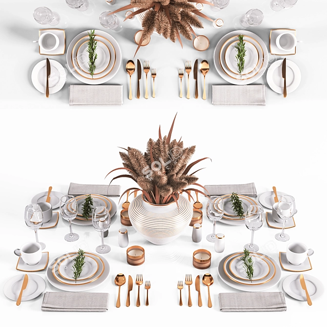 Minimalist White Table Setting 3D model image 9