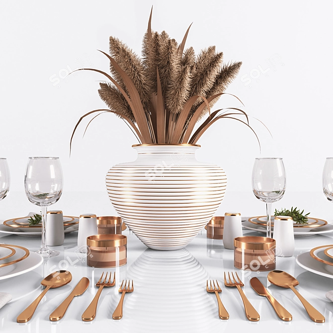 Minimalist White Table Setting 3D model image 10