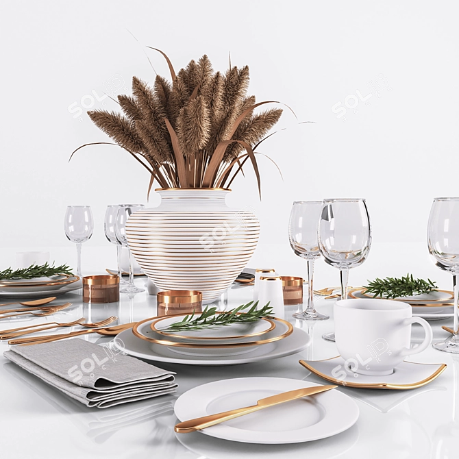 Minimalist White Table Setting 3D model image 11