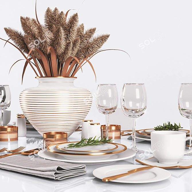 Minimalist White Table Setting 3D model image 12